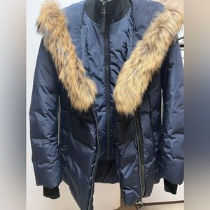 Women’s Mackage Navy Blue Down Coat with Fur